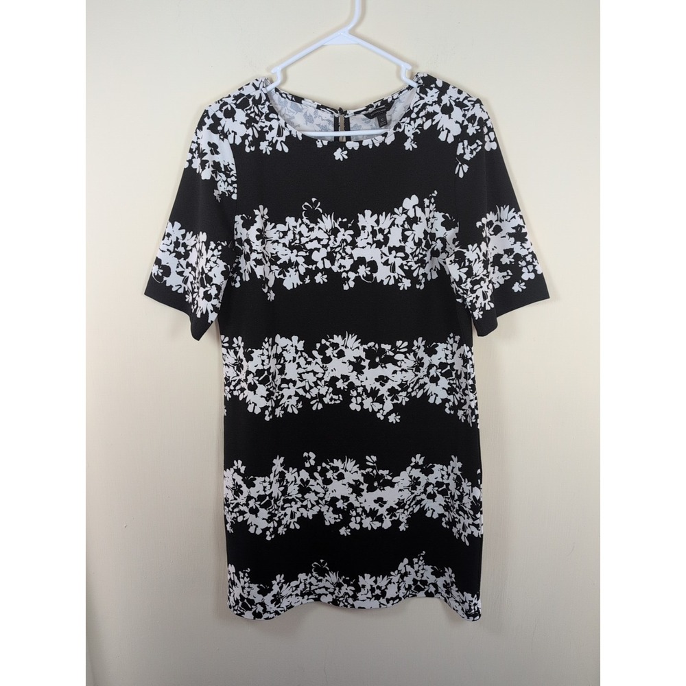 Banana Republic‎ Factory Dress Women's 12 Black/White Floral Knee Length